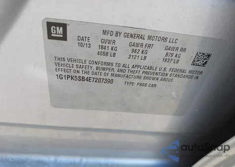 2014 Chevrolet Cruze Lt из США, поврежденный, VIN 1G1PK5SB4E7207390